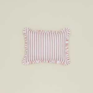 Block Printed Striped Ruffled Pillow Cover - Red Stripe