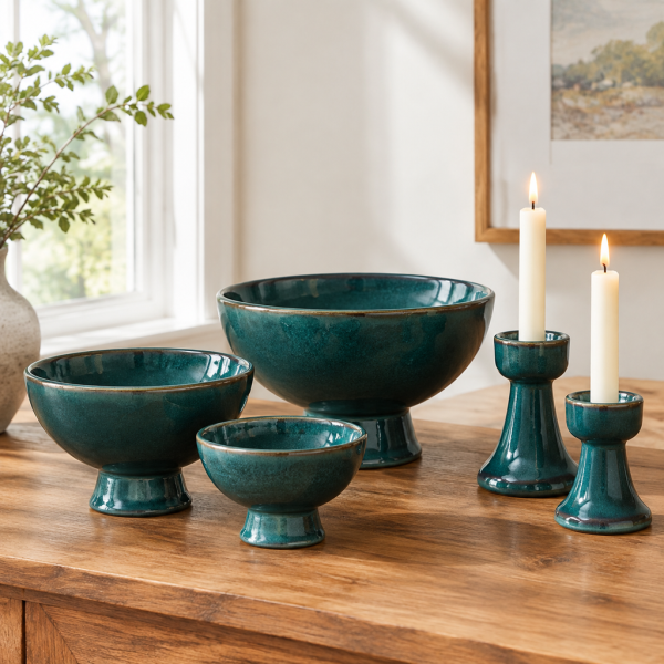 Essential Footed Bowl Decor Bundle - Peacock
