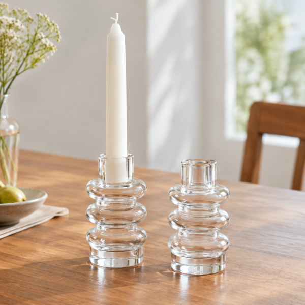 Disk Candle Holder, Set of 2 - Clear